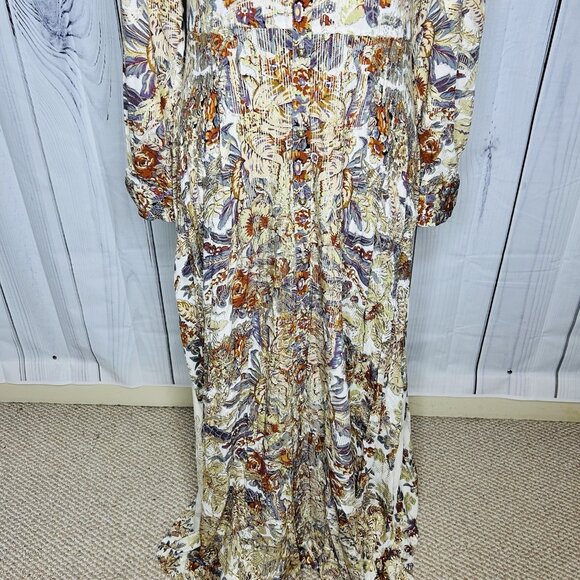 Soft Surroundings Mekness Metallic Floral Maxi Shirt Dress Duster Size S Boho - Picture 5 of 15
